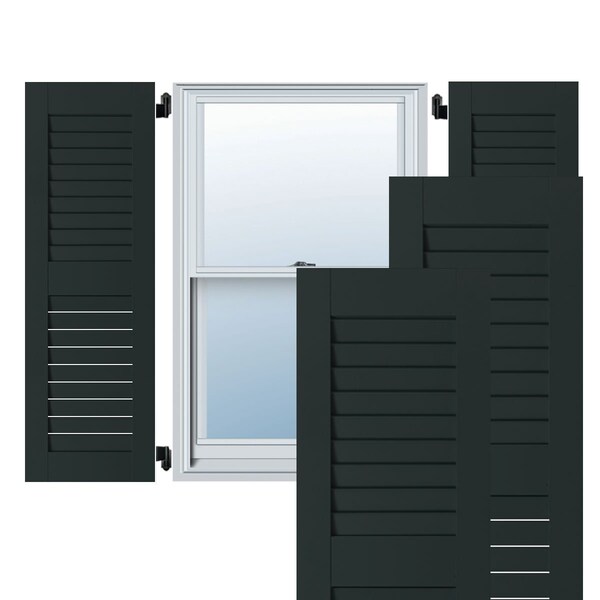 Ekena Millwork 12"W x 62"H Exterior Real Wood Pine Open Louvered Shutters, Black Forest Green PR RWL12X062DGP - main